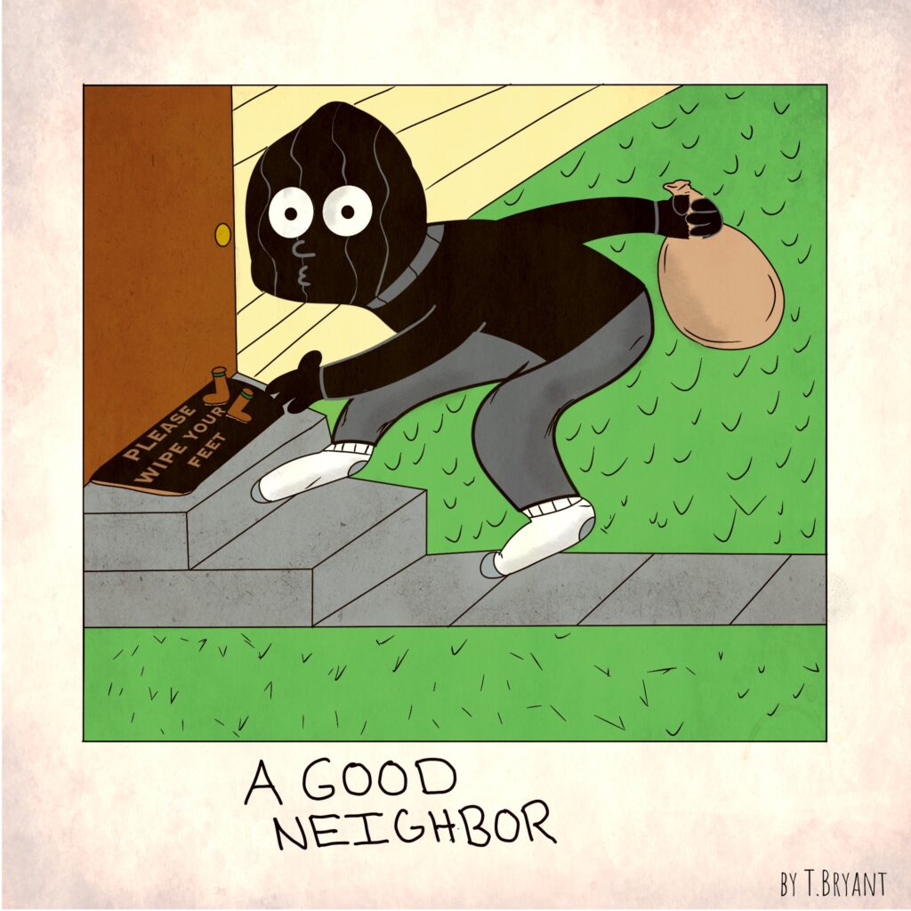 Burglar Wiping His Feet at the Door